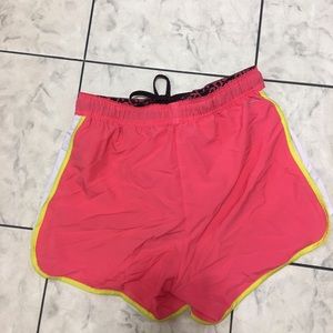 Reebok Running Shorts  Pink Yellow Logo Workout Ready Lined Womens XS